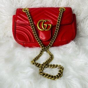 Gucci GG Marmont Gold Chain Shoulder Bag Matelasse Chevron Nappa Leather